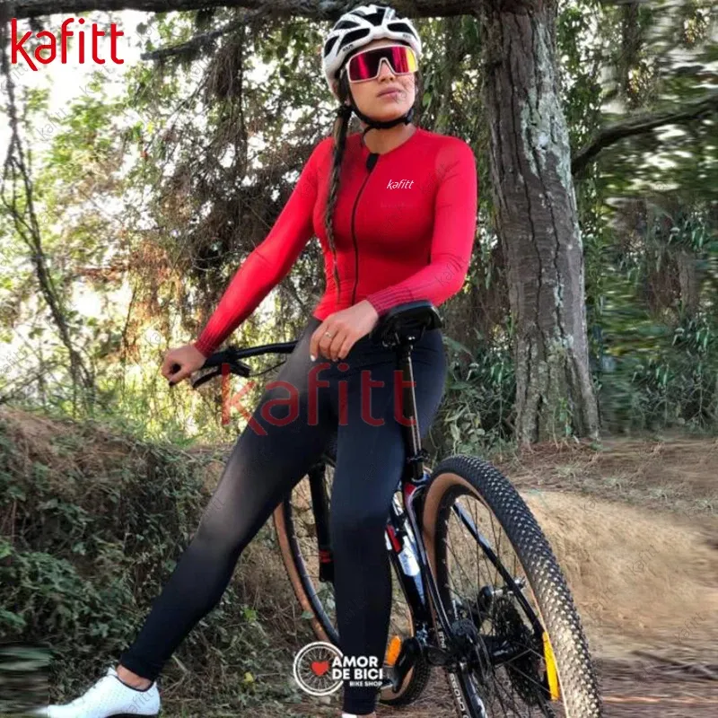 Clothings Kafitt Autumn And Winter Long Cycling Wear Women's Sweatshirt Suit Monkey Jumpsuit Longsleeved Overalls Onepiece Cycling Team
