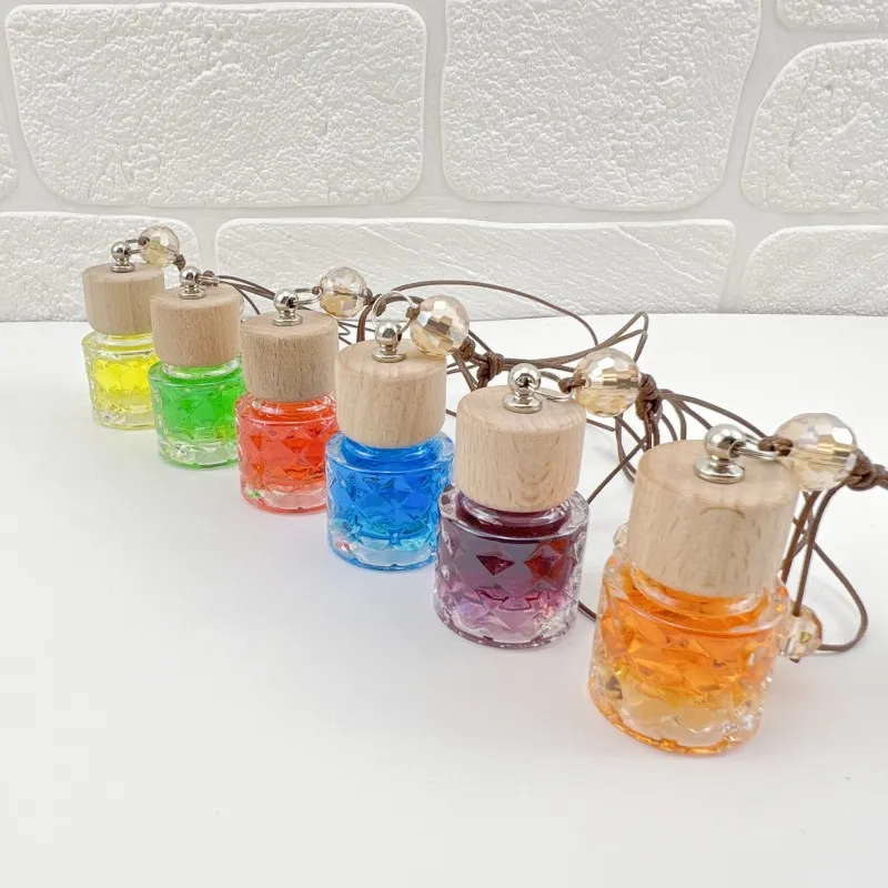 Empty Car Air Freshener Pendant Perfume Glass Bottle With Wooden Caps Refillable Essential Oil Diffuser