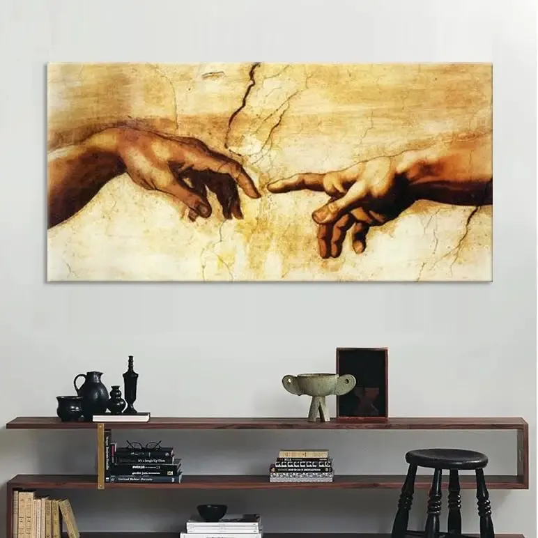 Kalligrafie Schepping van Adam Hand van god Religie muurschildering beroemd schilderij 100% handgeschilderd van Michelangelo Sixtijnse kapel voor thuis