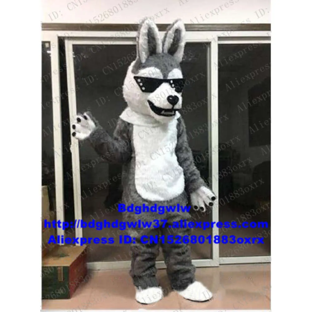 Costumi mascotte Pelliccia lunga Furry Lupo grigio Cane Husky Fursuit Costume mascotte Personaggio dei cartoni animati per adulti Banchetto d'addio Campagna pubblicitaria Zx1327