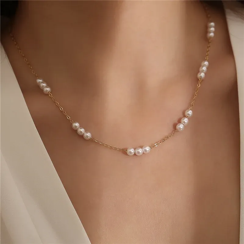 Elegancka żeńska biała perłowa Choker Clavicle 14K żółty złoty naszyjnik festiwal biżuterii Prezenty biżuterii