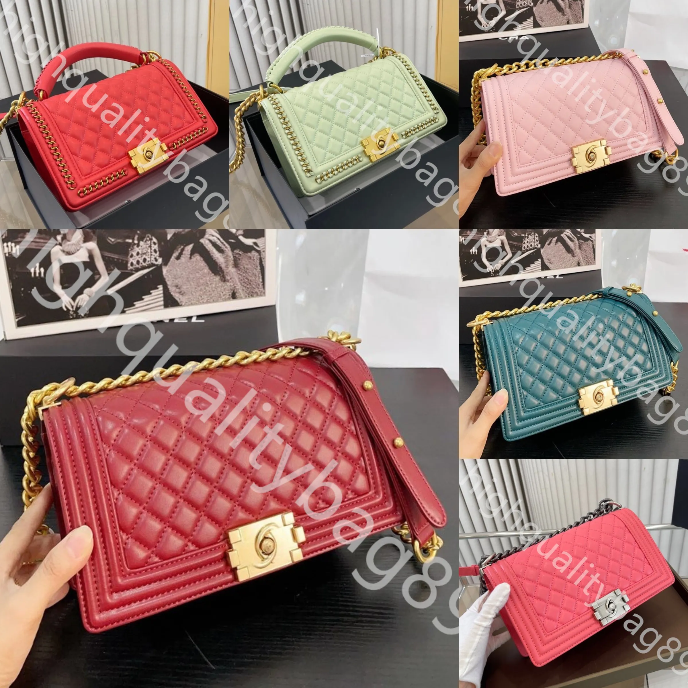 Designer bag Crossbody bag Classic Chain Gold buckle cowhide Diamond clamshell Open Cover Bag Diagonal shoulder Bag Pink red Black green wine red for women