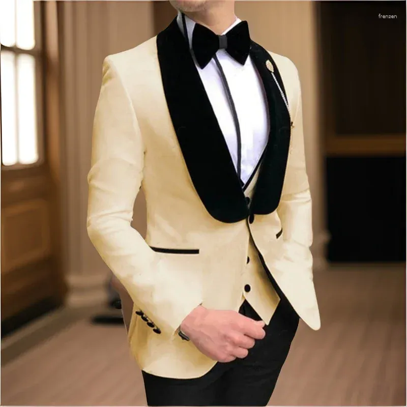 Ternos masculinos fino ajuste xale lapela casamento noivo smoking masculino moda baile terno 3 pçs (jaqueta calças colete) feito sob encomenda 2024
