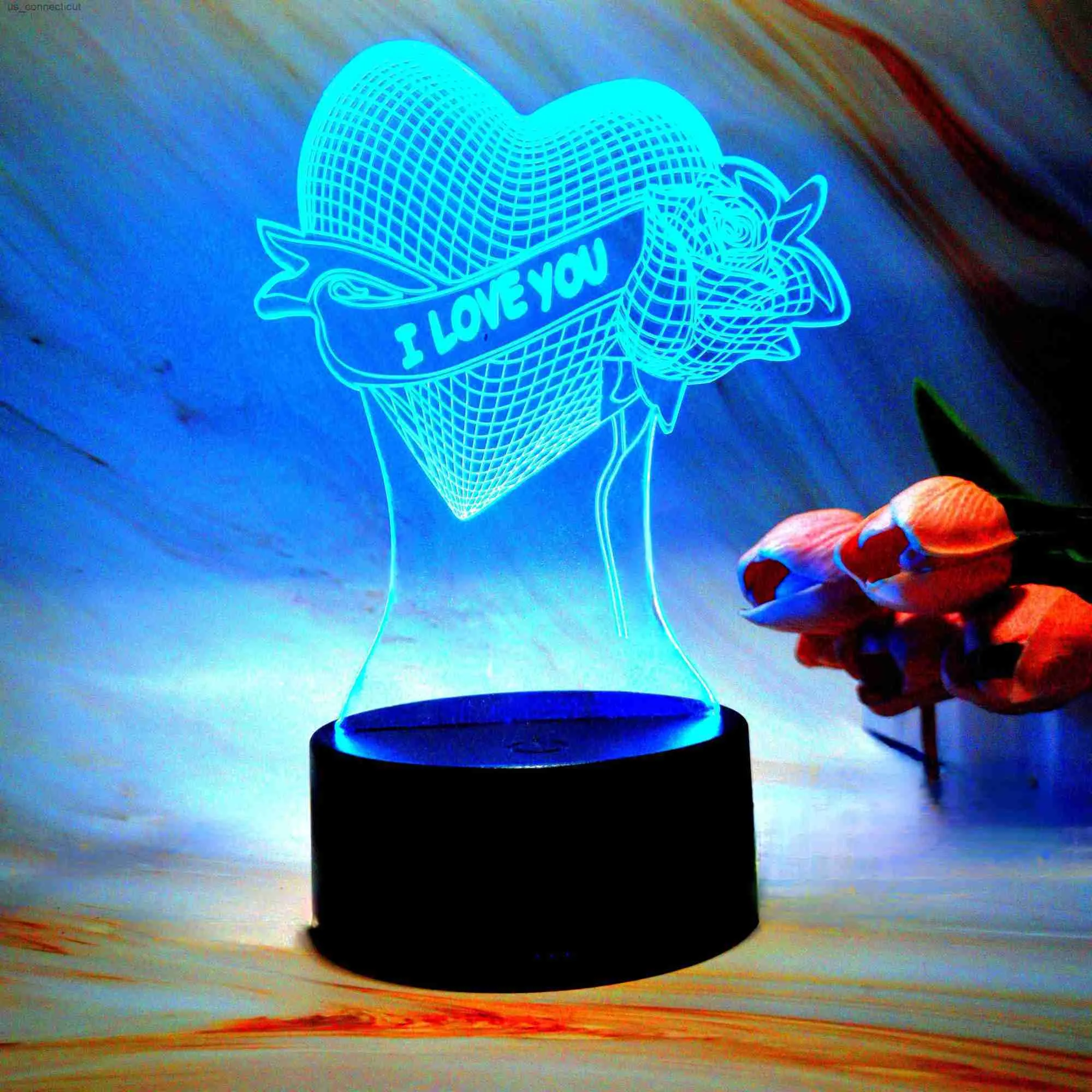 Lámparas de mesa 1 PC Rose Love Creative 3D Atmósfera Luz de mesa 7 C Hanget Olorc