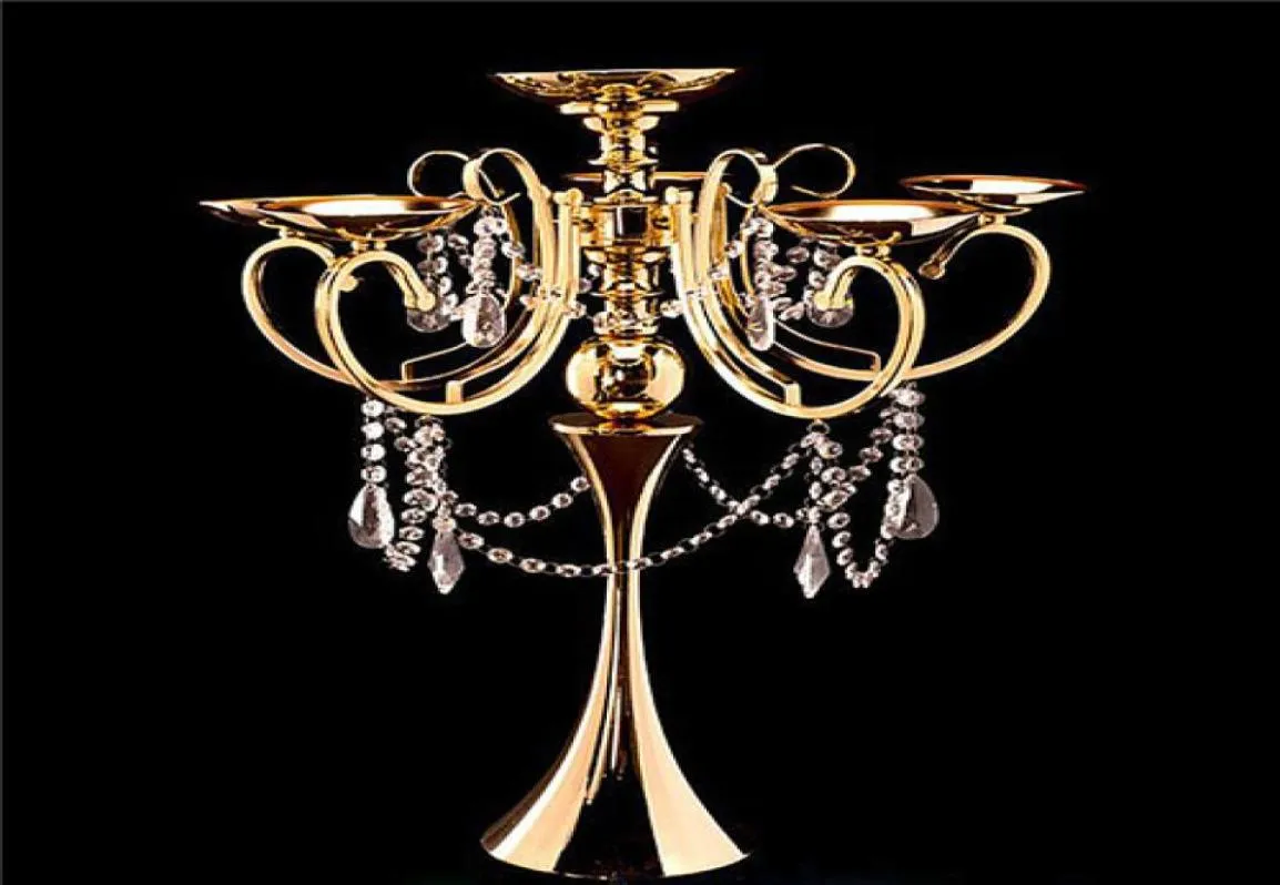 Candelabro alto de metal com 5 braços, candelabro votivo dourado, suporte de vela, mesa de casamento, decorações, suprimentos4351849