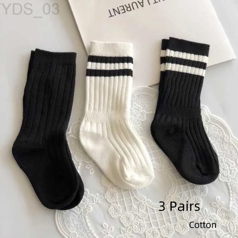 Kids Socks 3 Pairs/lot Childrens Long Tube Student Cotton Socks Spring Autumn Girls and Boys Black and White Sports School Uniform Socks YQ240314