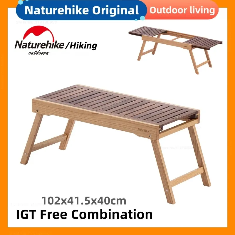 Mobilier Naturehike Camping Igt Table pliante Table combinée extérieure Camping barbecue pique-nique Table en bois massif Table de meubles d'extérieur en bois