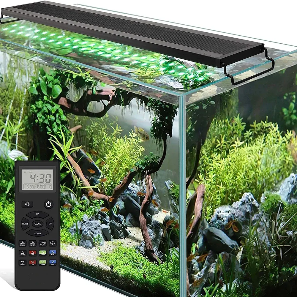 Belysningar 30/45 cm fjärrkontroll Akvariumljus med timer Full Spectrum Fish Tank Light med väderläge RGBW LED -lampa för vattenväxter