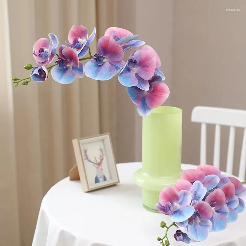 Fleurs décoratives 9 têtes Makaron grande branche d'orchidée impression 3D artificielle décor à la maison Fleurs Artificielles Real Touch couronne florale