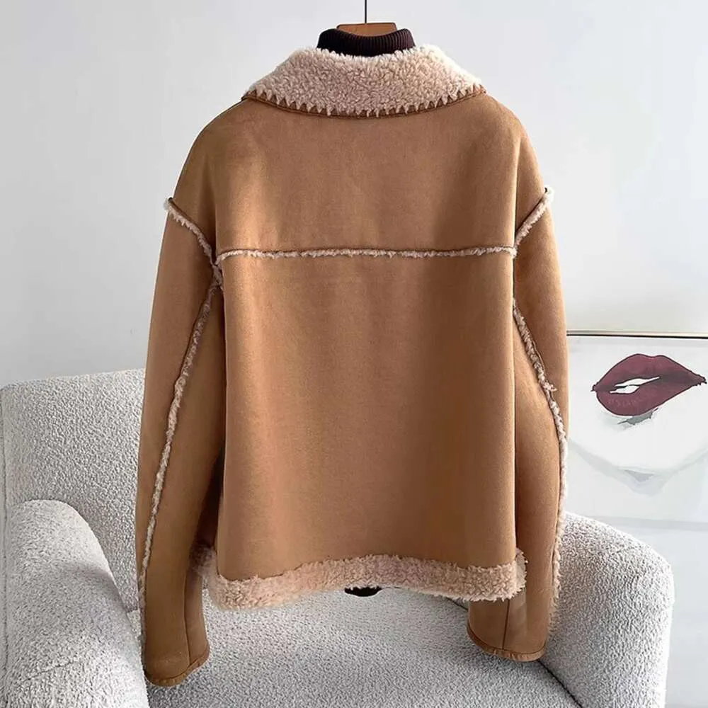 Winter New Haining 2023 Suede Wool Women's Short Horn Button Flip Collar Thickened Warm Fur Coat 3414