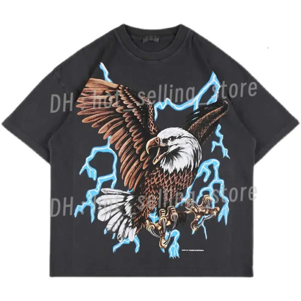 Übergroße Herren-T-Shirts Rhude T-Shirt Männer Frauen Hochwertige Lightning Graphic Rhude Eagle Tee Vintage Tops Kurzarm Kragen Tag Tees 24