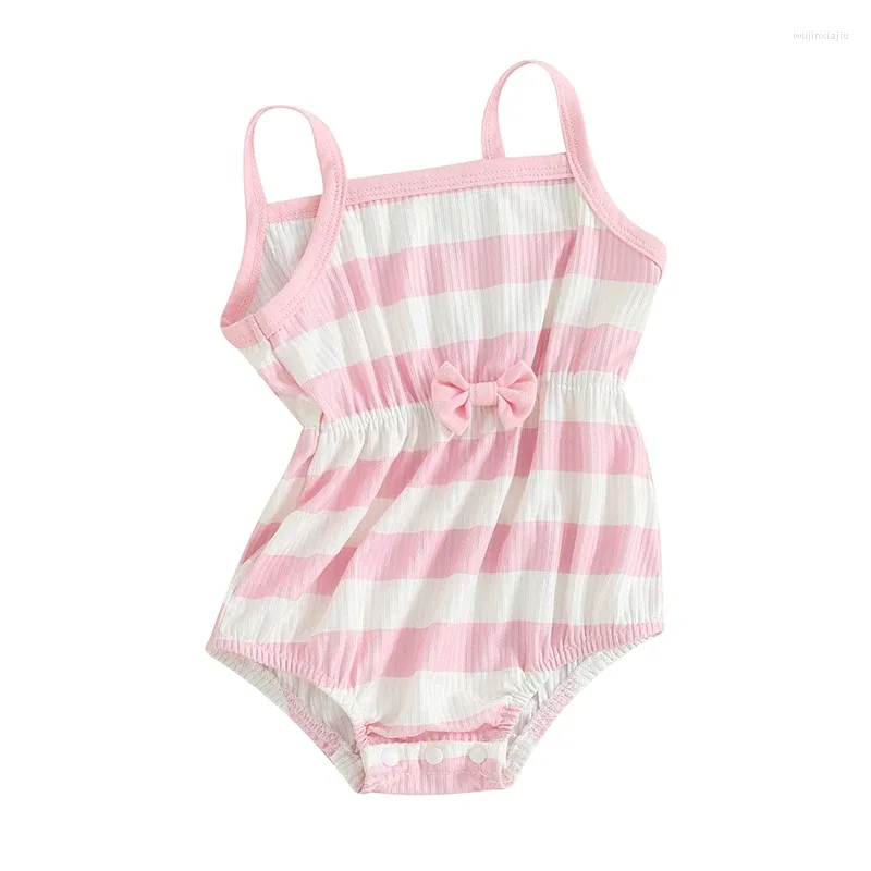 Rompers baby flicka sommar jumpsuit söt randig kontrast färg ärmlös bodysuit född kläder