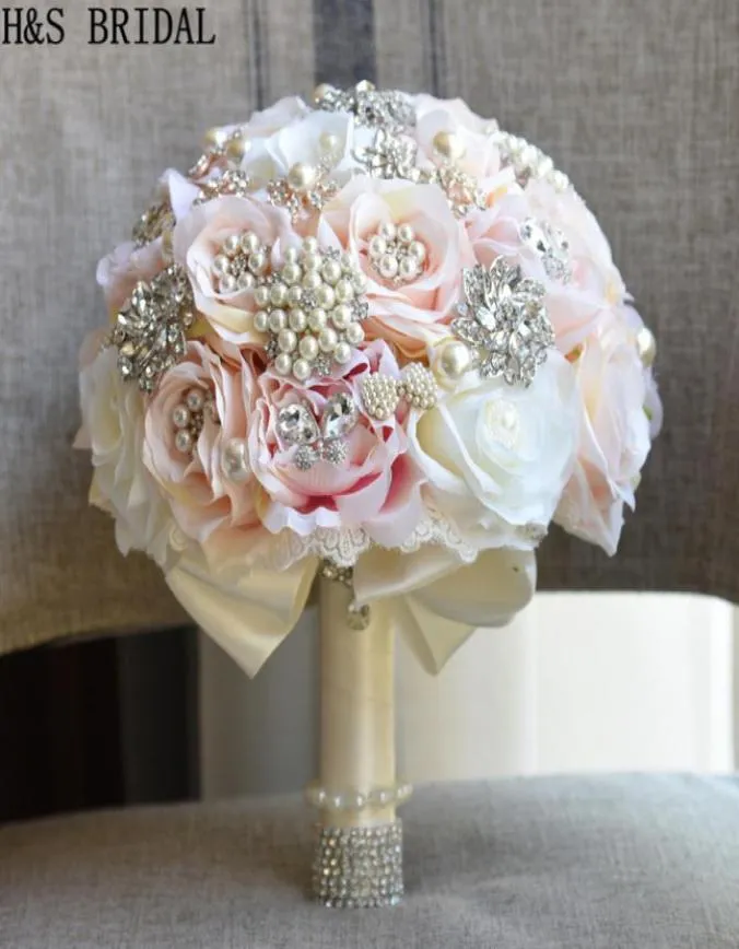Bouquet da sposa blush rotondo Bouquet di spille a farfalla a goccia Bouquet alternativo a cascata Bouquet di fiori da sposa in cristallo 2017 vestido1520378