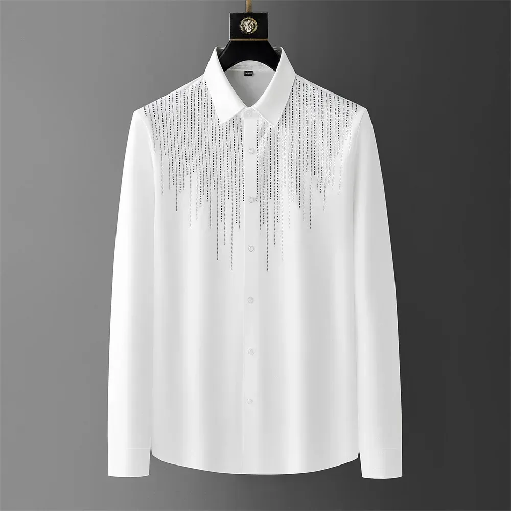 Lyx ränder diamantskjorta för män långärmad casual affärsklänning skjortor mode sociala parti bankett smoking blus m-4xl