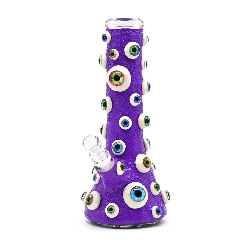 10in,Glass Bong With Cute Evil Eyes,Evil Eyes With Glow In Dark,Monster Bong,Borosilicate Glass Water Pipe,Glass Hookah,Hand Painted,Polymer Clay Glass Smoking Item