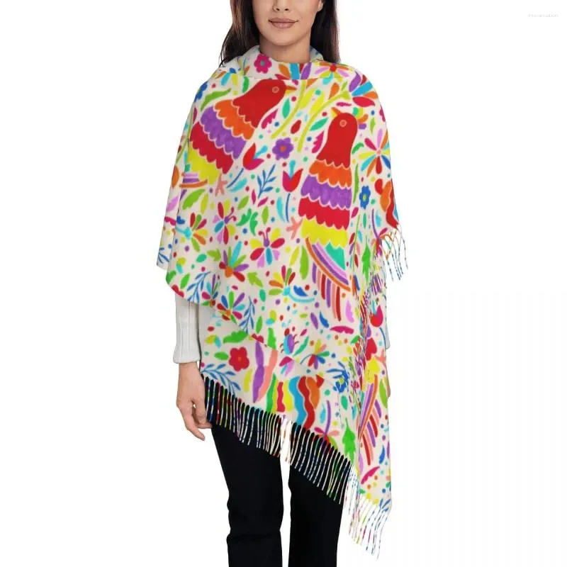 Schals Stilvolle mexikanische Otomi Vögel Quaste Schal Frauen Winter warme Tücher Wraps Damen Folk Floral Textile