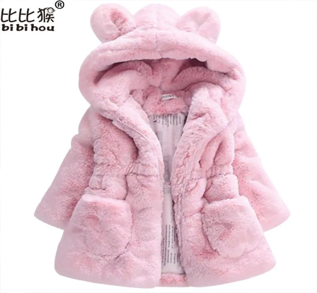 2017 inverno quente bebê meninas cintura outerwear crianças pele do falso orelhas de coelho casaco crianças jaqueta natal snowsuit outerwear child6674303