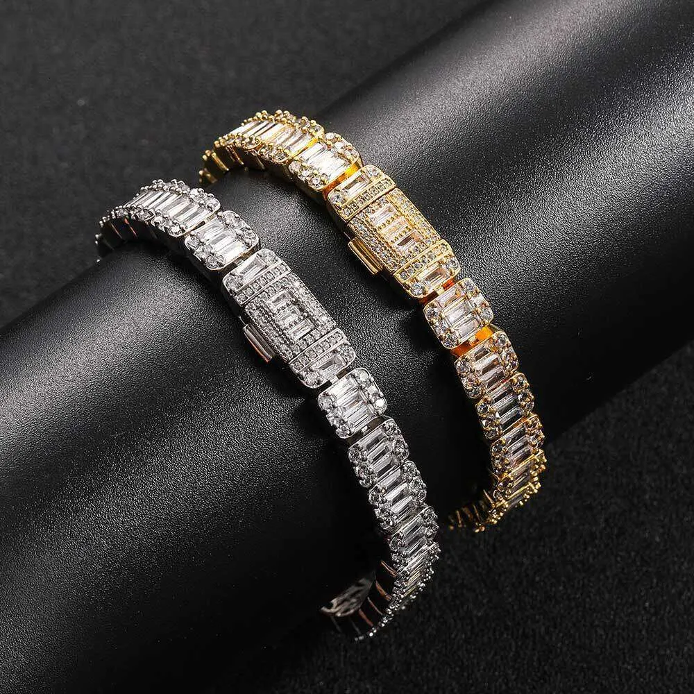 Smycken 8mm Flip Buckle blandat med Zircon Rock Sugar Chain Hip-Hop Trendy Brand Personlig mäns armband