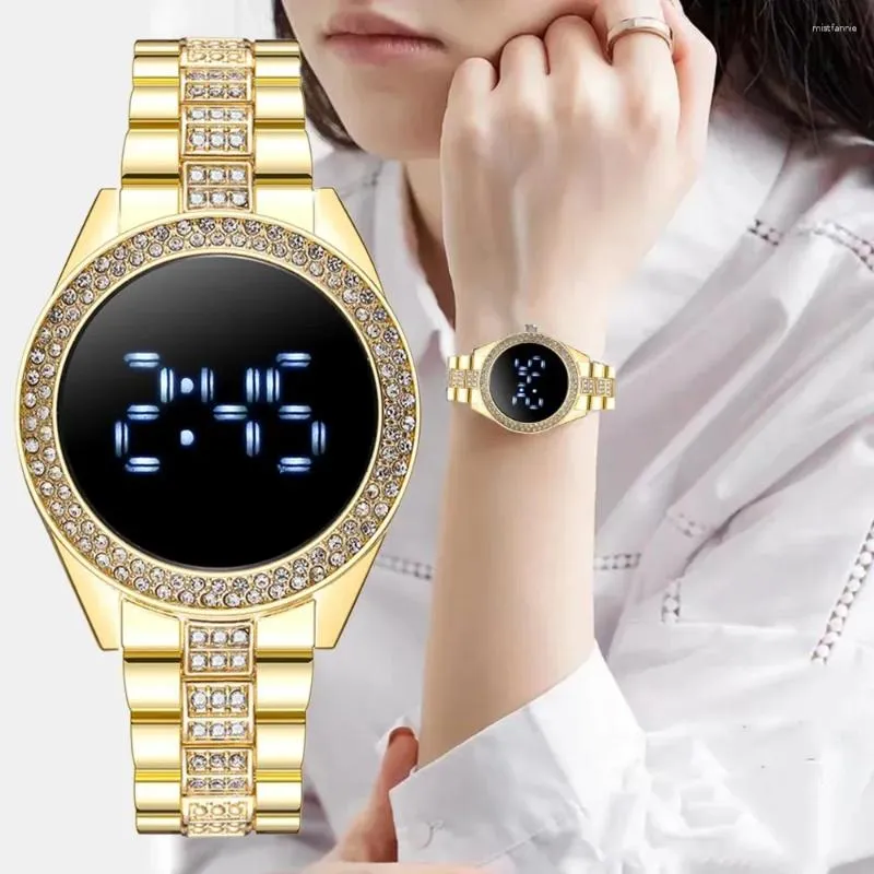 Orologi da polso Orologi da donna di lusso a led Bracciale con diamanti Orologio a catena in acciaio inossidabile per abito in oro rosa Quarzo casual