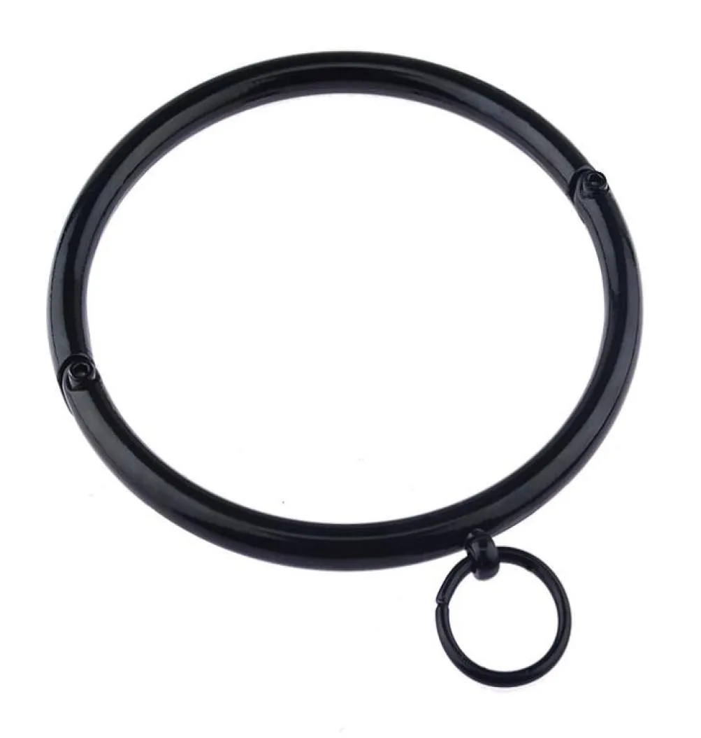 Latest Round Metal Bondage Collar Neck Ring Restraint Necklet Necklace Pins Locking Adult BDSM Sex Games Toy For Male Female Black1890597