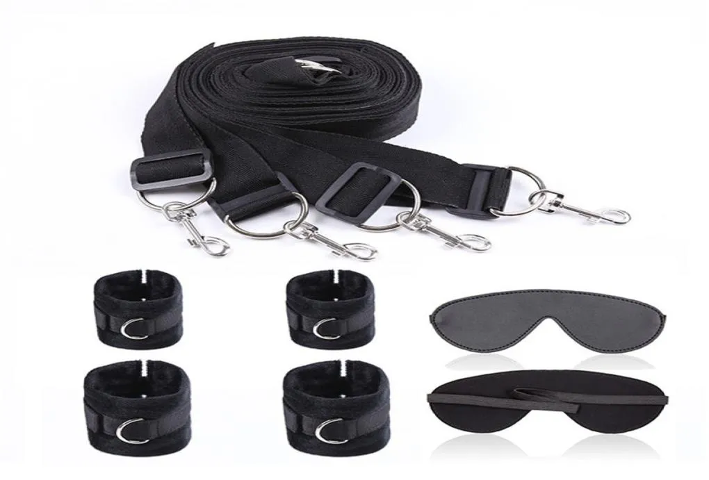 Black plush tied hands Bed tied bed straps Eye mask hooks female equipment bundled couple passionate flirting sex toys1209973