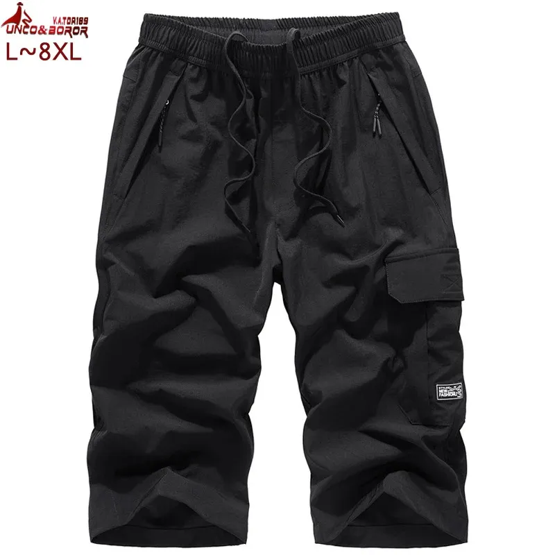 plus size 7XL 8XL Men's Knee lenght Cargo Shorts Casual Elastic Waist fitness Bermudas Male Breathable Beach Surfings Shorts men 240312