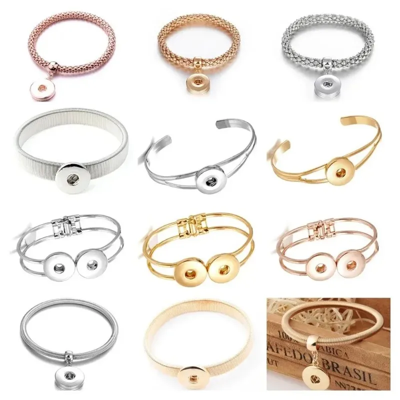 Noosa ingefära snap smycken manschett armband guld silver pläterad elastisk diy 18mm snaps pärlarmband utbytbara charmarmband