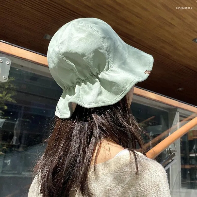 Berets Fashionable Female Spring Summer Bucket Hat With Pleated Elastic Sun Small Brim Casual Double-sided Basin Panama