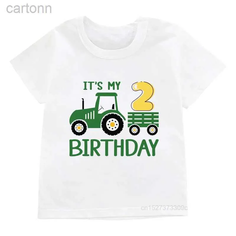Tシャツの子供1-10の誕生日Tシャツ男の子/女の子クールな農場トラクタープリント服子供ハッピーパーティーギフトベビーソフトティートップスLDD240314