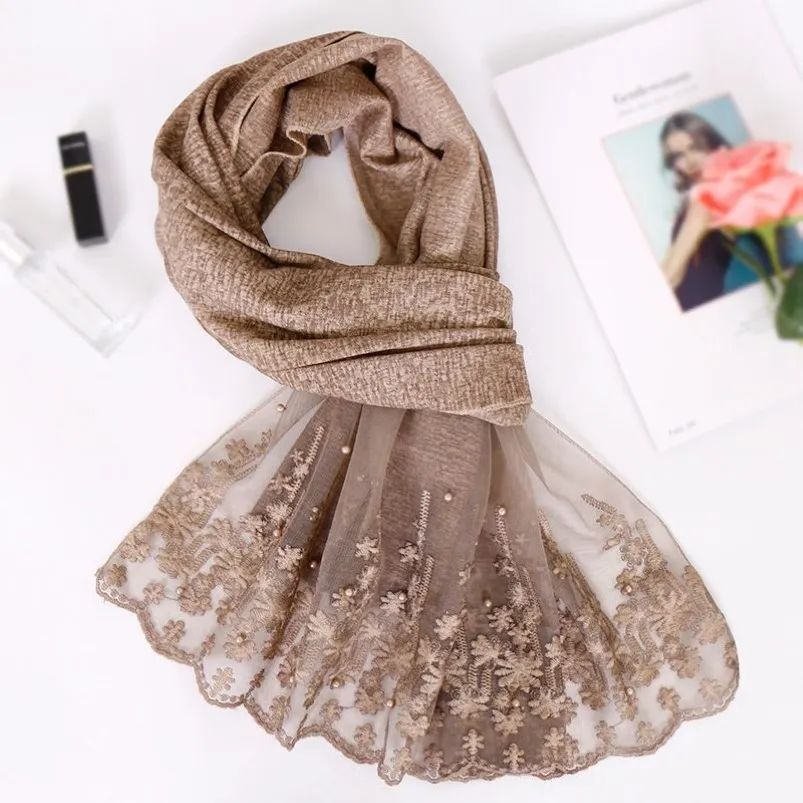 Moda yeni bahar kış eşarpları kadınlar için şallar ve sarar Lady Plain Lace Floral Pashmina Head Band Müslüman Hijab Stoles 201018226Q