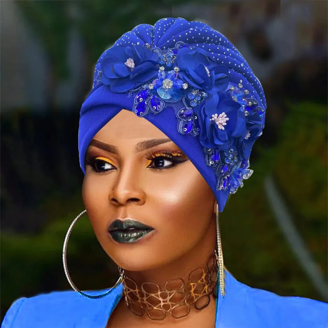 Elegante berretto turbante africano con strass lucido pronto da indossare Nigeria Auto Gele Headtie Party Womens Head Wrap Bonnet Turbante 240301