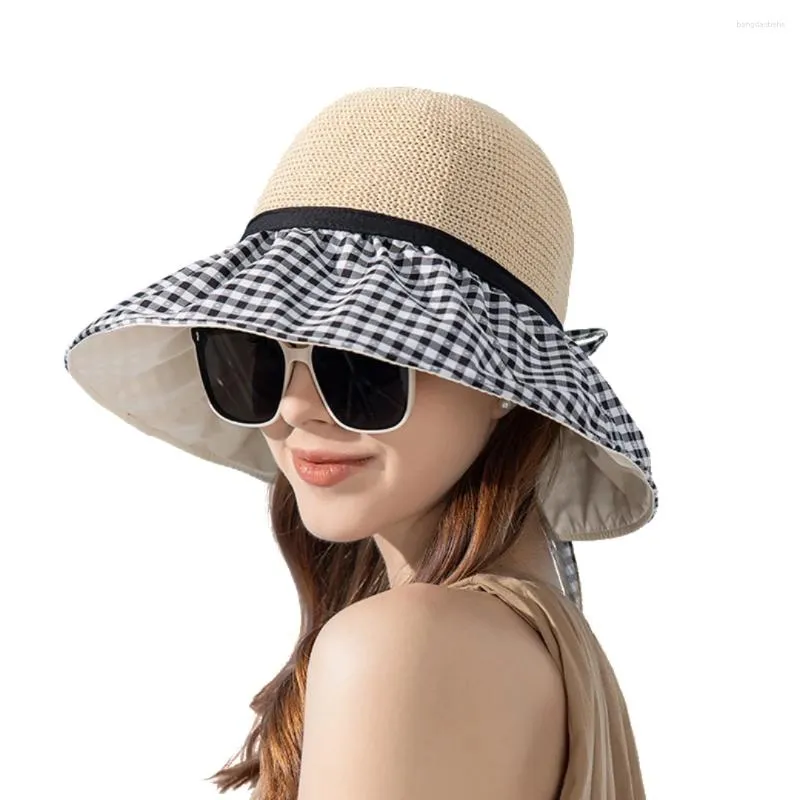 Boinas femininas Chandeiro xadrez xadrez para férias de praia Lady Spring Bowler Sun Protection Cap