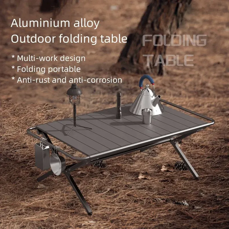 Mobilier Tryhomy Table extérieure en alliage d'aluminium Table pliante en rouleau d'oeufs de camping Table de barbecue autonome légère et portable