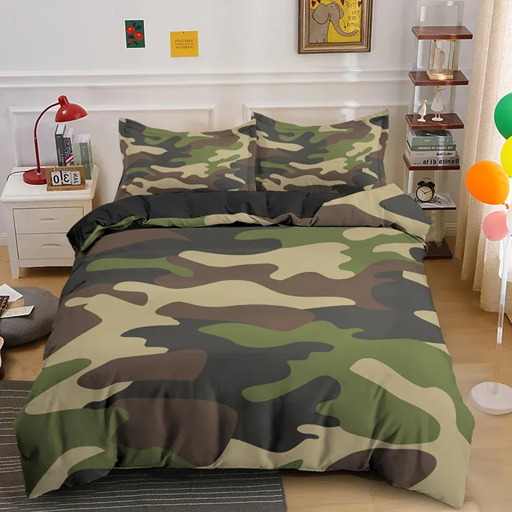 Set Home Textile Cool Boy Girl Kid Adult Duver Cover Set Camouflage Bettwäsche Sets King Queen Twin -Bettdecke mit Kissenbezug Vorhänge