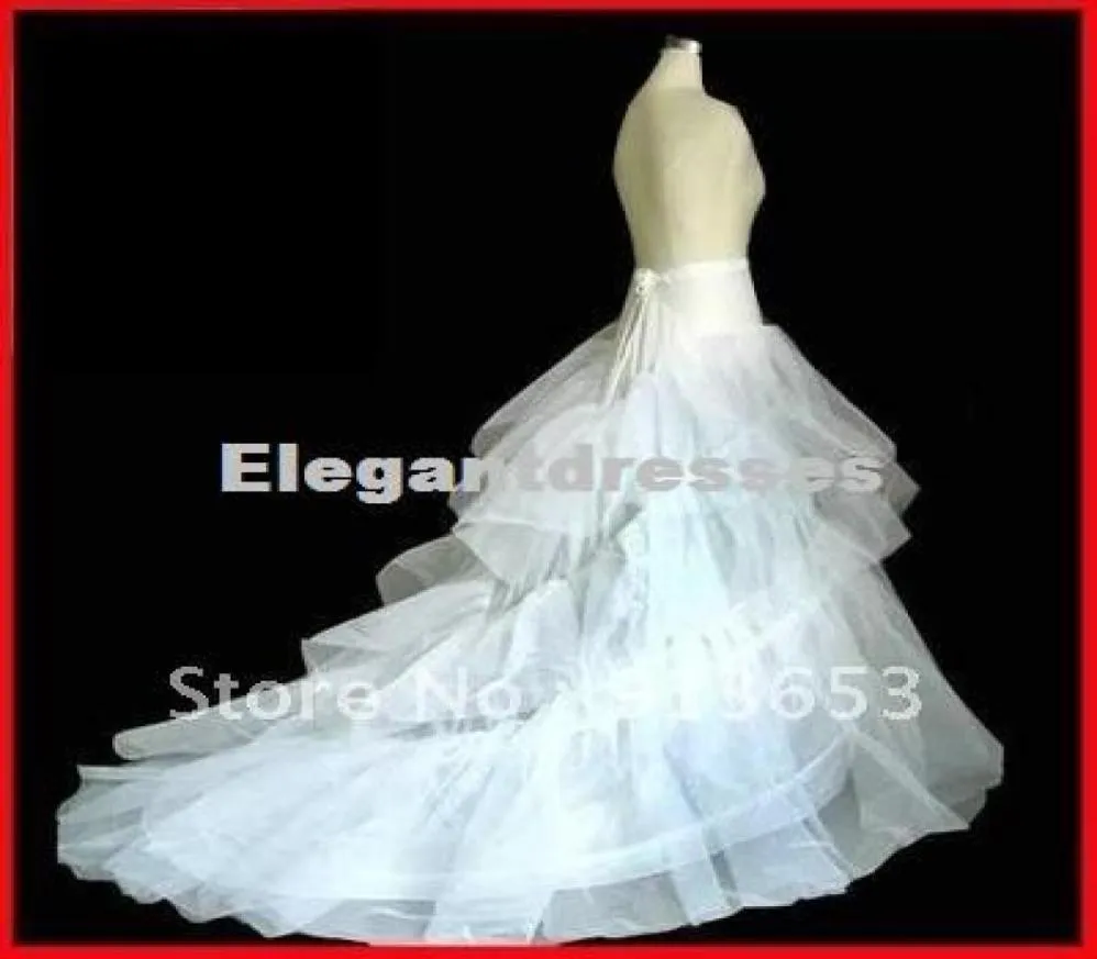 Sprzedawanie taniego unikalnego projektu Nowa biała suknia ślubna pociąg do pociągu Petticoat Underskirt 3layers5185438
