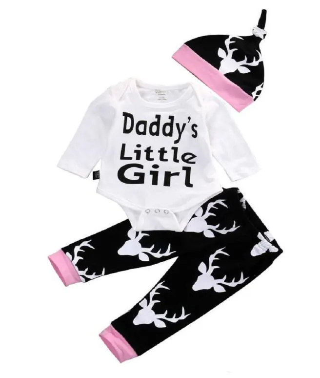 女の赤ちゃんの服の幼児服セットキッズロンパースーツ長袖パジャマス3pcs daddy039sリトルガールプリントロンパースle1061776