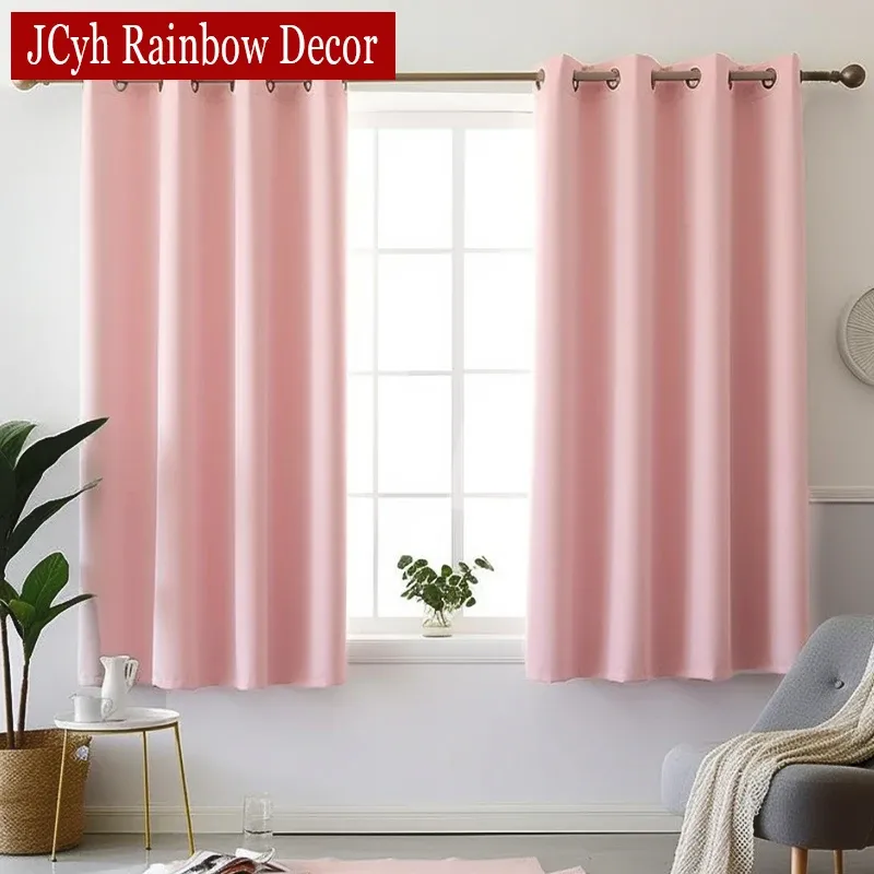 Rideaux Rose Rideaux Occultants Courts dans le Salon Stores Solides Rideau pour Fenêtres Texture Tende Petites Cortinas Cortas Ombrage 85%