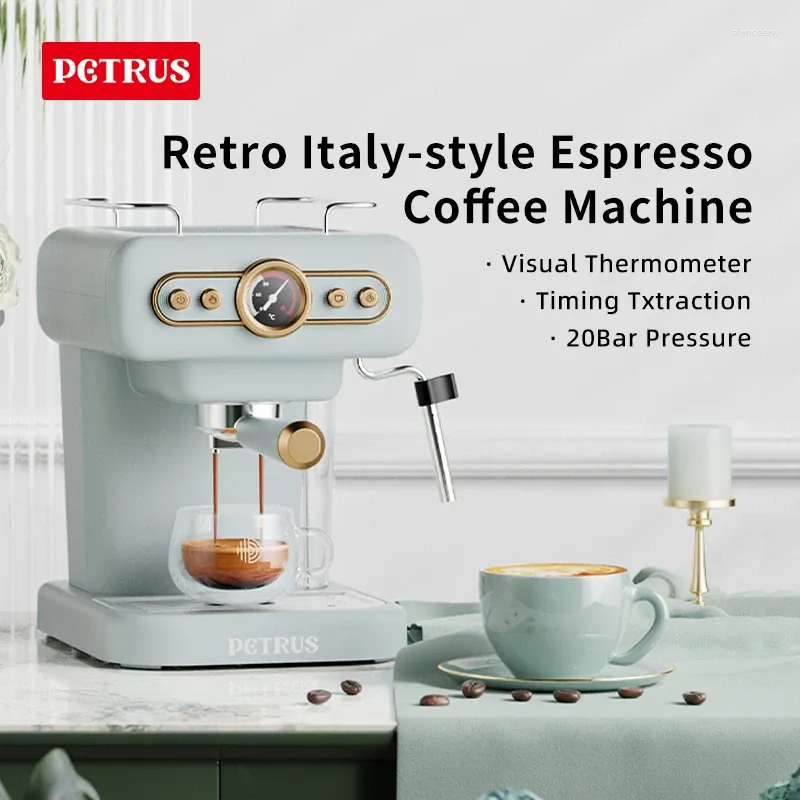 Petrus Coffee Machine Espresso Maker Latte Cappuccino 20 Bar Semi-automatic With Steam Milk Bubble