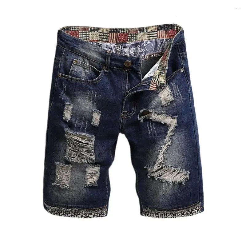 Herren Jeans Plus Size Männer Sommer Retro Denim Shorts Mittelhoher Riss Löcher Patch Gerade Beintaschen Strand