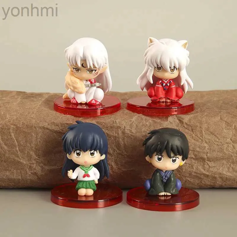 Actiespeelfiguren 4 stuks Anime Perifere stripfiguur Zittende positie Inuyasha Sesshoumaru PVC-actiefiguur Collectible Model Toy Opp Bag ldd240314