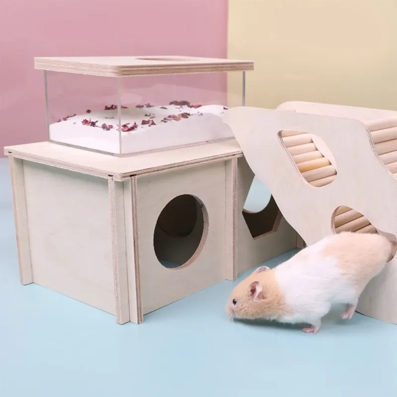 Käfige Hamsterhaus Holzversteck Kammer Naturholz Nest Lebensraum für Mini-Rennmäuse Syrische Hamster Junior-Meerschweinchen