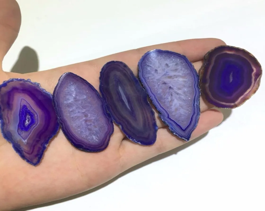 DIY 5PCS Reiki Healing Natural Stone Purple Small Agate Slice Pendant Raw Quartz Stone Connector Beaded Pendants for decoration5863853