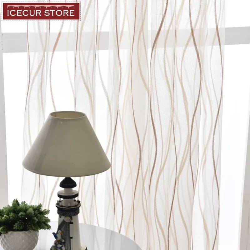 Curtains ICECUR Simple Stripe Jacquard Voile Tulle Curtains for Kids Bedroom European Style Window Curtains Home Decor Perspective