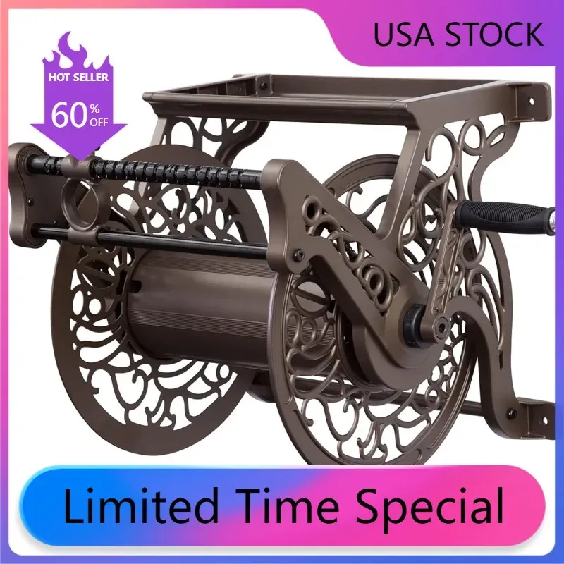 Reels Patio, Lawn Garden Liberty Garden 707 Decorative Wall Mount Garden Guide Hose Reel, Bronze