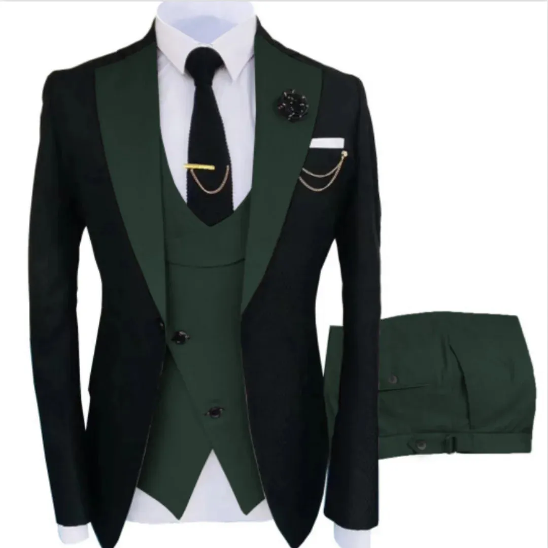 Ternos masculinos 3 peças sob medida homem noivo casamento smoking fino ajuste jacquard duas cores blazer jaqueta colete calças smoking roupas 240306