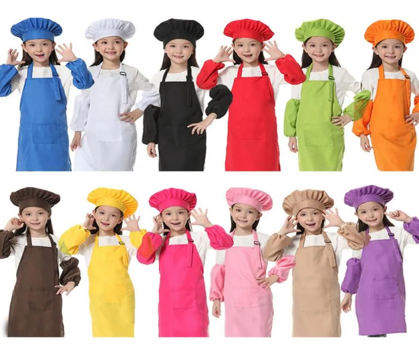 Очаровательные детские кухонные фартуки на талии, 12 цветов, детские фартуки с рукавами, шапки шеф-повара для рисования, приготовления выпечки, 30 шт.7854415