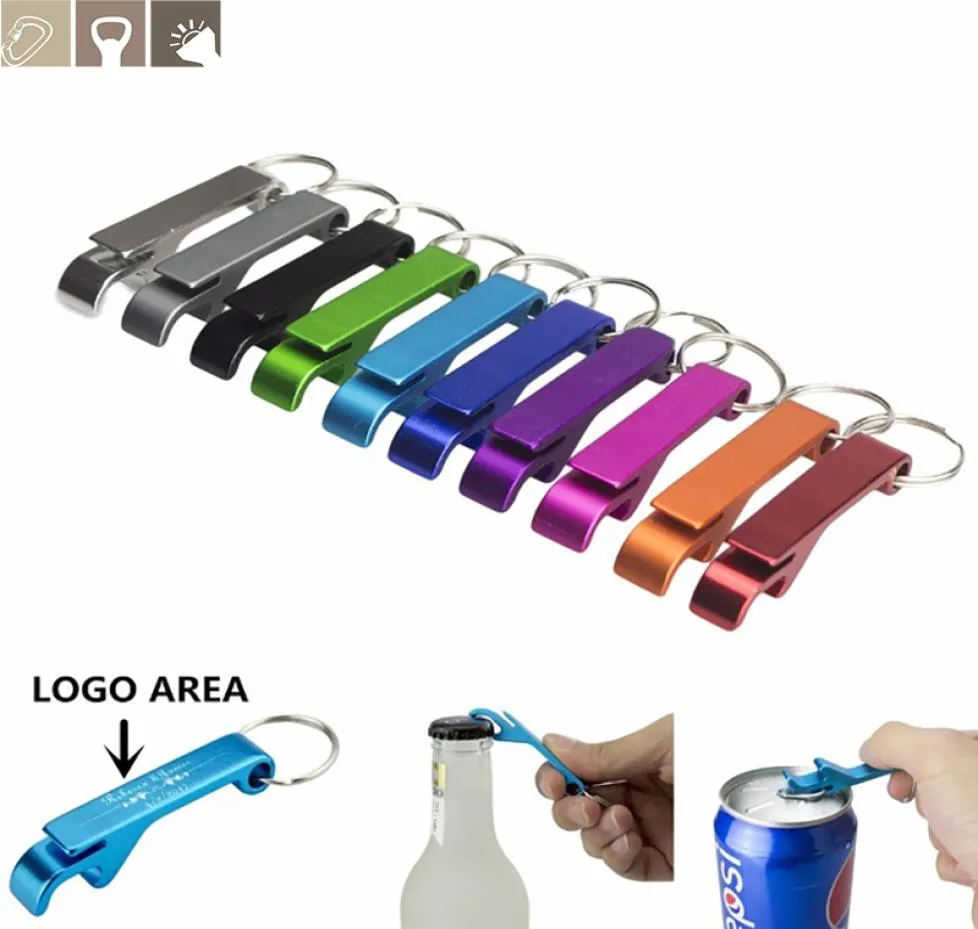 Ölflasköppnare Keychain Ring 4 i 1 Pocket Metal Aluminium Wine Beverage Jar Opener Can Personlig logotyp Bröllop Favor Gift KI3941265