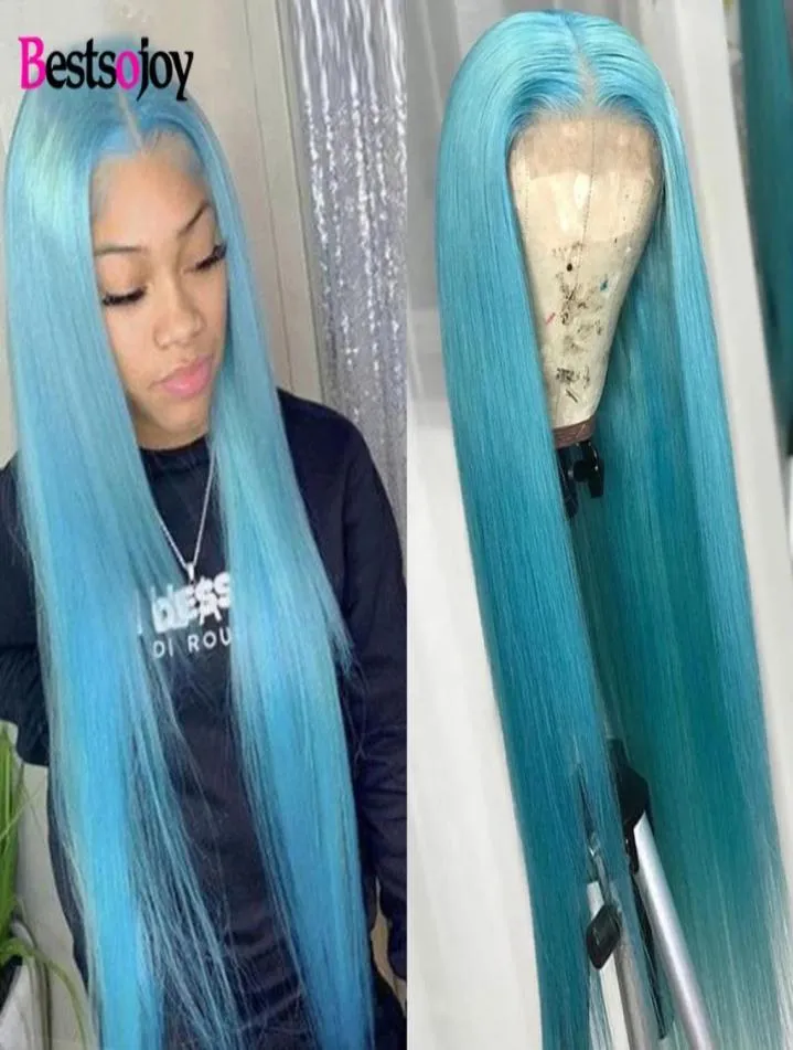 Long Blue Colored full Wig With Baby Hair For Women Pre Plucked pinkorange green Brazilian none Lace Front Wig5650845