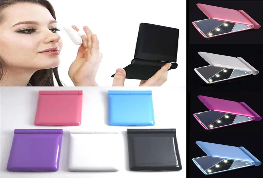 Multi Colours Lady LED Makeup Mirror Cosmetic 8 LED Składanie Przenośna podróżowa kieszonkowa lusterka Lampy Lampy Wysyłka 5pcs3596756