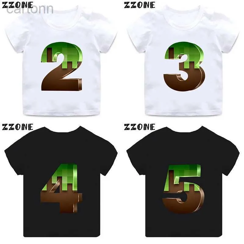 Thirts MC Game Print Funny Boys Clothes 1 2 3 4 5 6 7 8 9 9 سنوات رقم عيد ميلاد Cartoon Kids Tirt Baby Gift Tops Girls Thirts Ldd240314